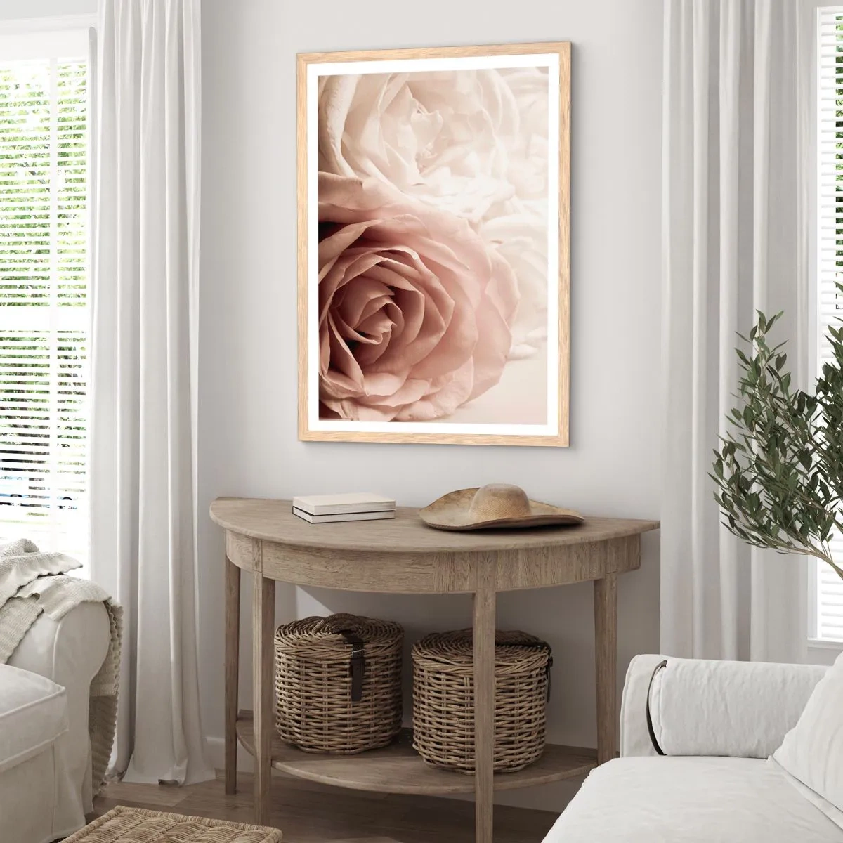 Plakat i ramme af lyst egetræ - I rosens hjerte - 40x50 cm
