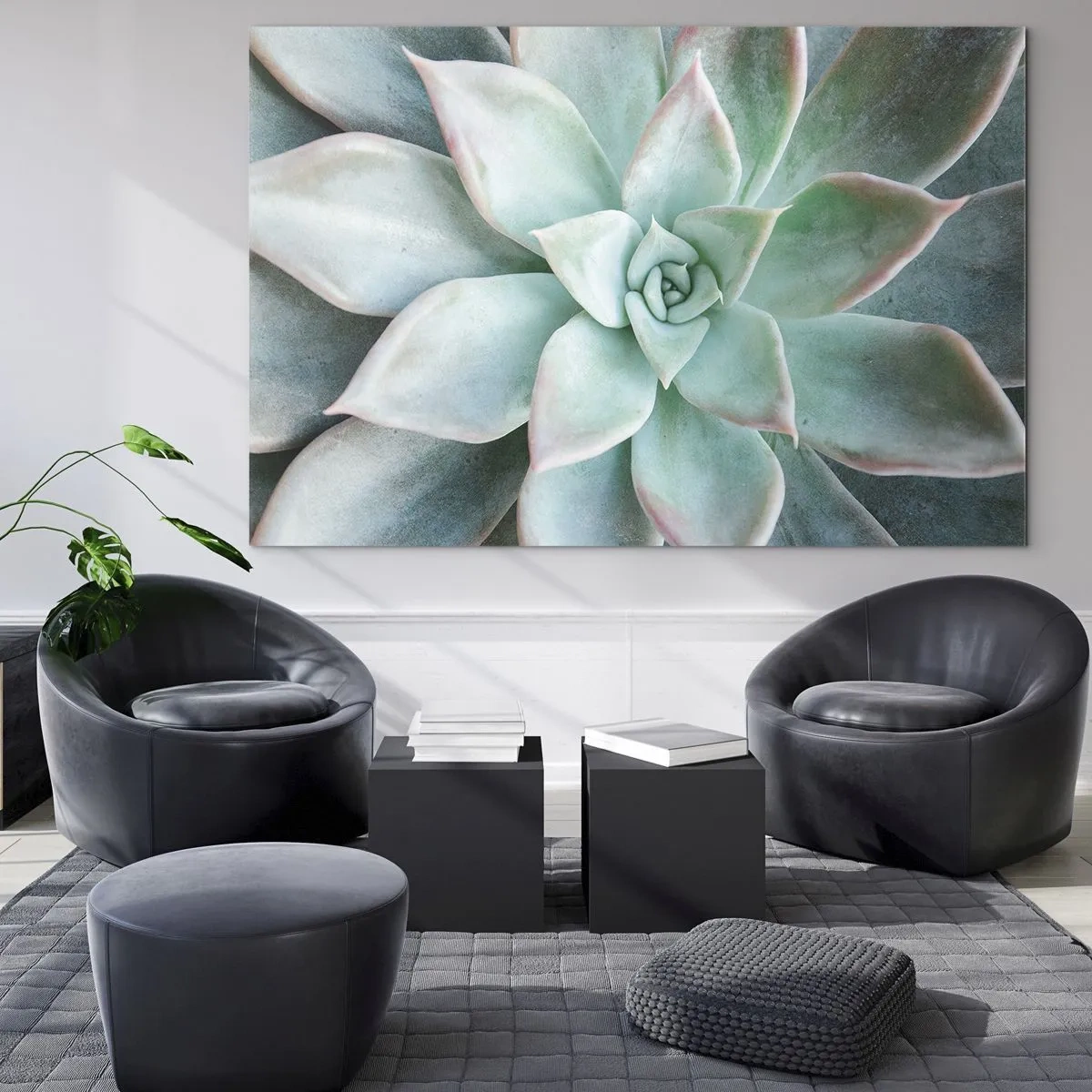 Billede på glas - Tørre sukkulente blade med en delikat, grågrøn nuance - 70x50cm - Hjertet af ørkenen - Moderne vægdekoration til stue og soveværelse ARTTOR