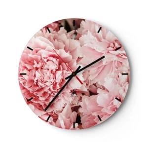 Vægur, Uret - Nærbillede af frodige lyserøde pæoner i fuldt flor - 30x30cm - Lyserød drøm - Moderne vægdekoration til stue, køkken og soveværelse ARTTOR