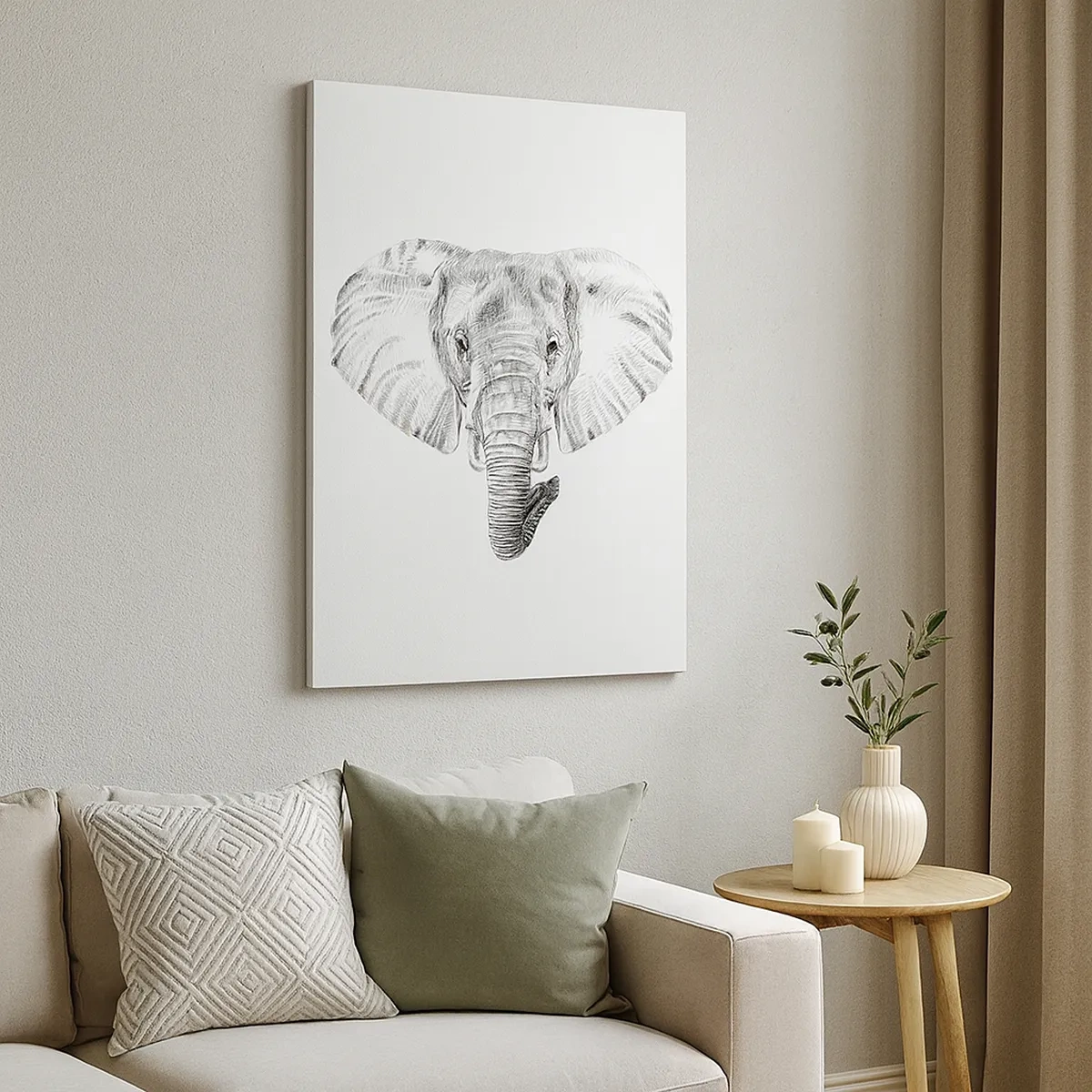 Lærredstryk - Billede på lærred - "Der var en elefant, stor som - en elefant". - 50x70 cm