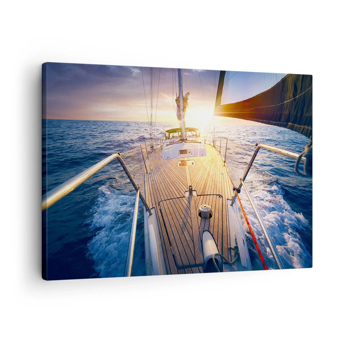 Lærredstryk - Billede på lærred - Yacht på havet under solnedgang - 70x50cm - Løber på bølgerne - Moderne vægdekoration til stue og soveværelse ARTTOR