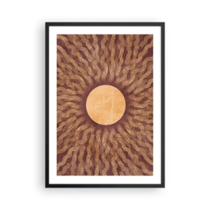 Plakat i sort ramme - Stiliseret sol med stråler i nuancer af guld og brun - 50x70cm - Ikon for solen - Moderne vægdekoration til stue og soveværelse ARTTOR