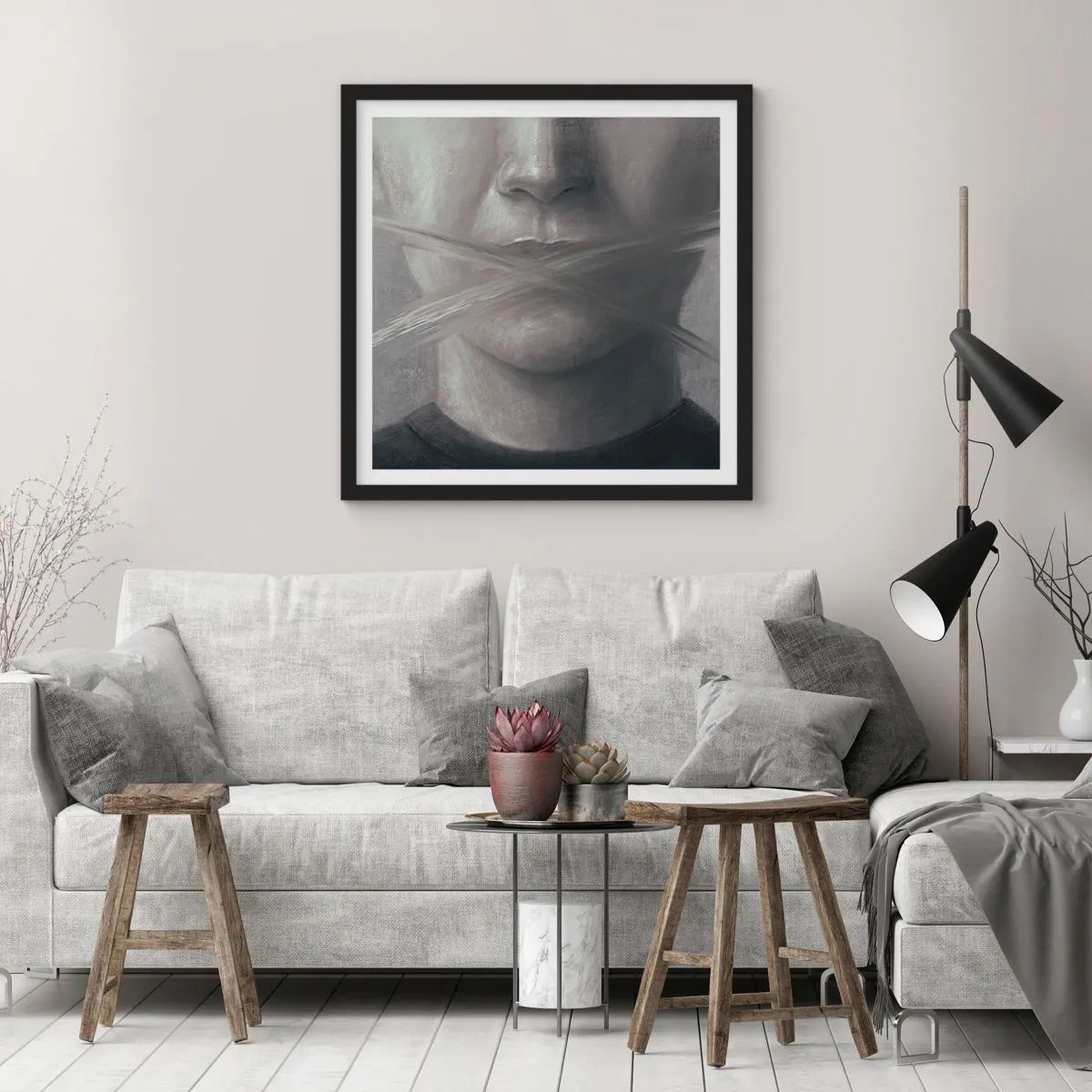 Plakat i sort ramme - Ikke et ord - 30x30 cm