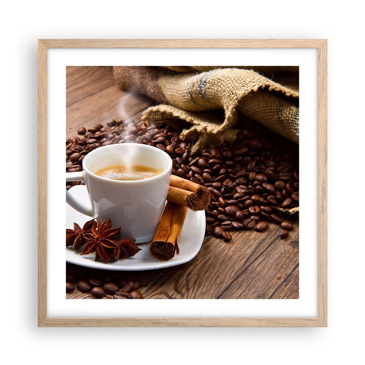 Plakat i ramme af lyst egetræ - Krydret smag og aroma - 50x50 cm