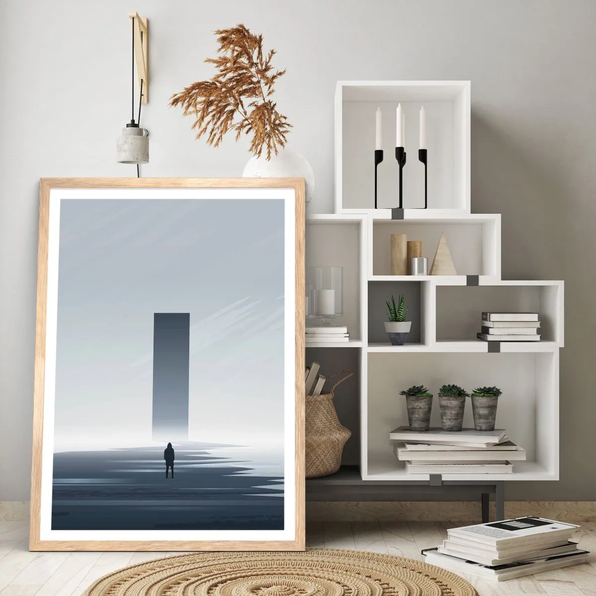 Plakat i ramme af lyst egetræ - Mulighed eller trussel? - 61x91 cm