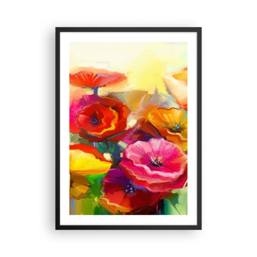 Plakat i sort ramme - Farverige valmuer på en abstrakt baggrund - 50x70cm - Ikke kun rødt - Moderne vægdekoration til stue og soveværelse ARTTOR