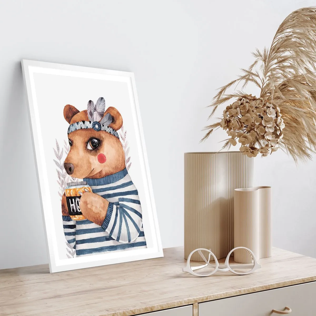 Plakat i hvid ramme - Søde bjørn - 30x40 cm