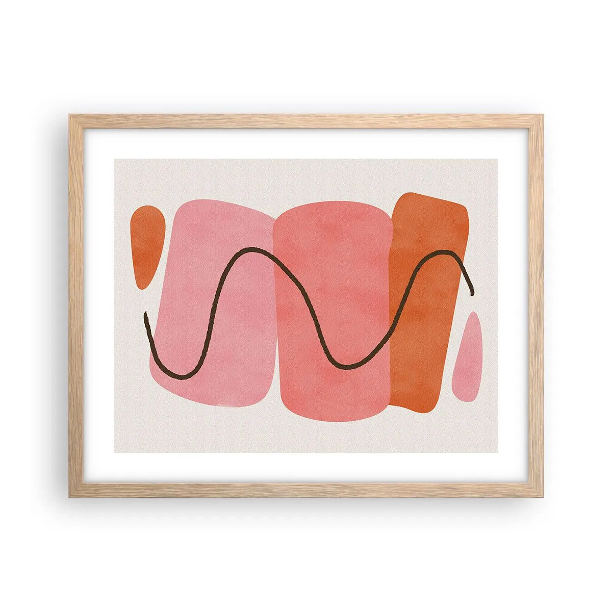 Plakat i ramme af lyst egetræ - Formernes blide bevægelse - 50x40 cm