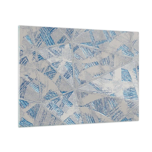 Billede på glas - Geometriske mønstre i nuancer af grå og blå - 70x50cm - I en gråblå labyrint - Moderne vægdekoration til stue og soveværelse ARTTOR