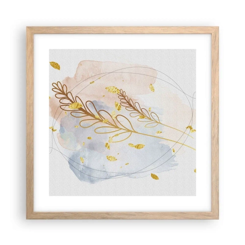 Plakat i ramme af lyst egetræ - En gylden eksplosion - 40x40 cm