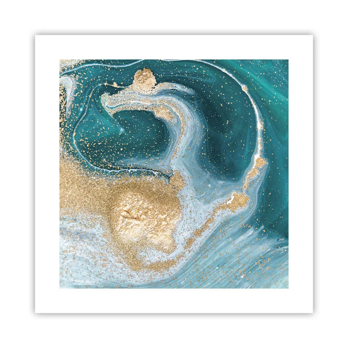 Plakat - En hvirvel af guld og turkis - 40x40 cm