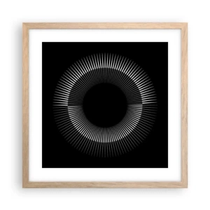 Plakat i ramme af lyst egetræ - Sort sol - 40x40 cm