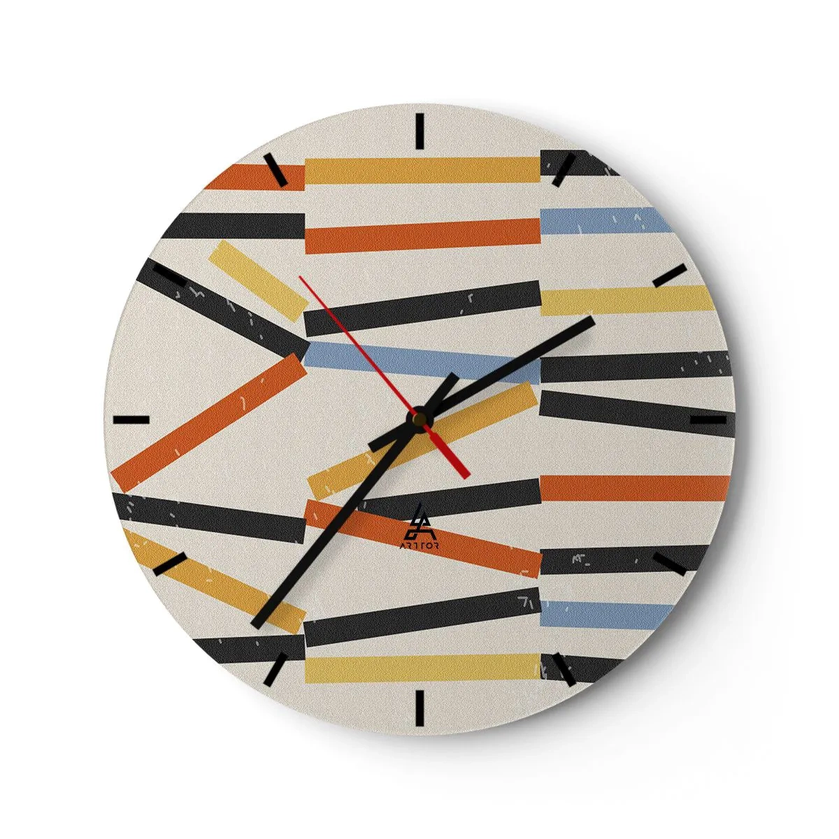 Vægur, Uret - Farvede og sorte rektangler arrangeret vandret på en lys baggrund - 30x30cm - Vandret komposition - Moderne vægdekoration til stue, køkken og soveværelse ARTTOR