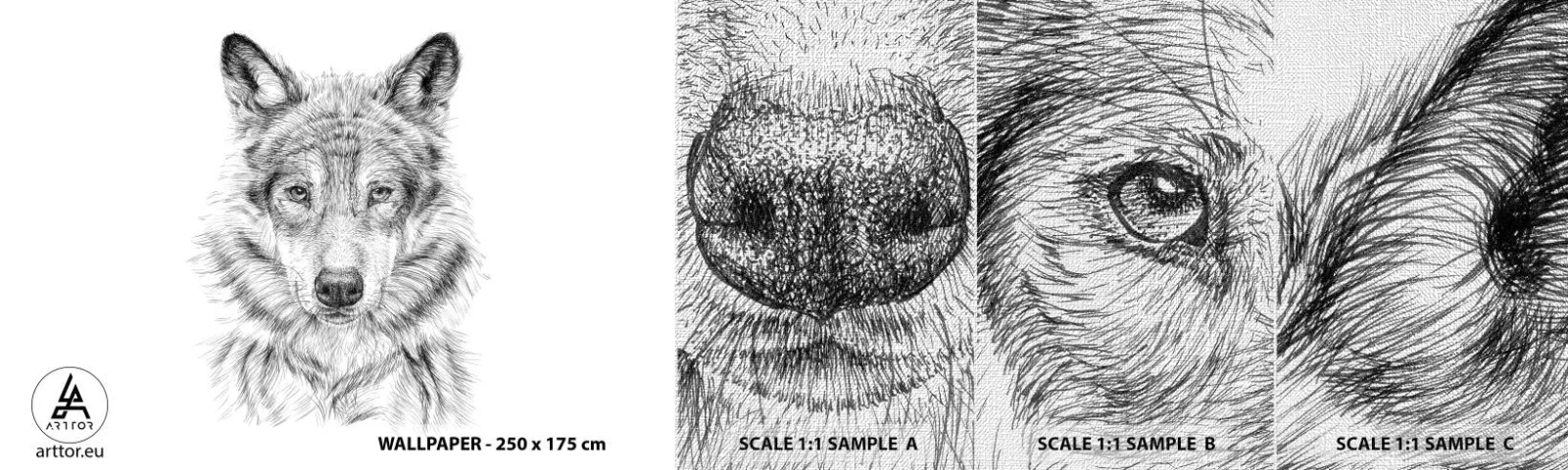 Prøve Fototapet Premium Canvas - En født leder - Ulv, Skitse, skandinavisk - 100x30 cm