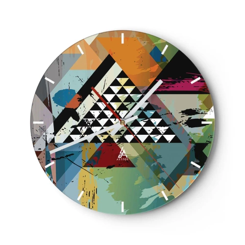 Vægur, Uret - En urskive med et abstrakt geometrisk motiv i levende farver. - 30x30cm - Hvor enkelt - Moderne vægdekoration til stue, køkken og soveværelse ARTTOR