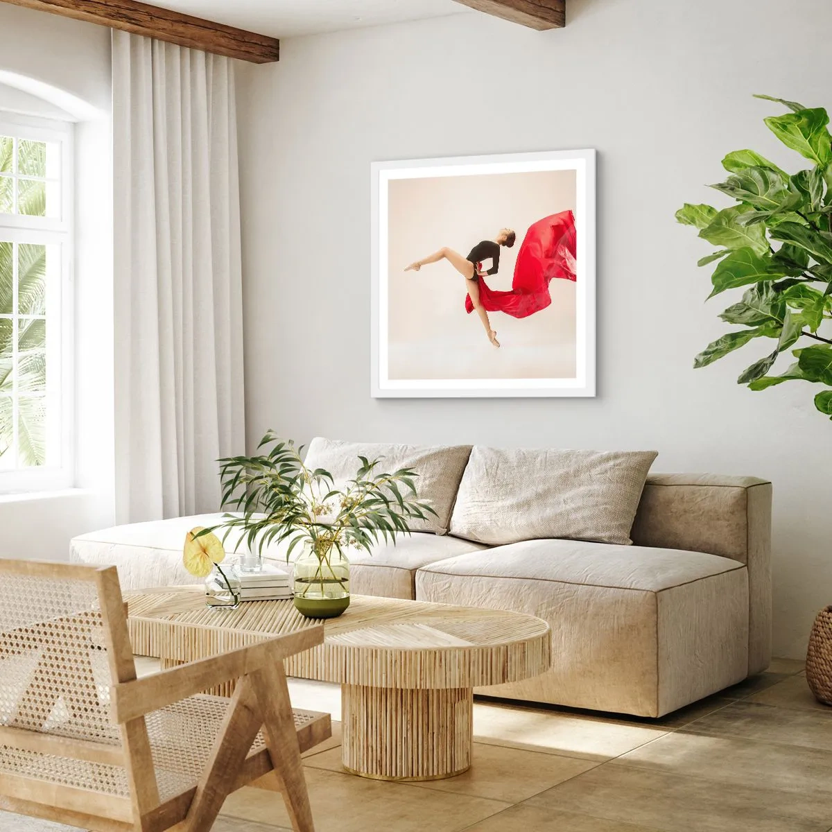 Plakat i hvid ramme - Rød og sort - 60x60 cm