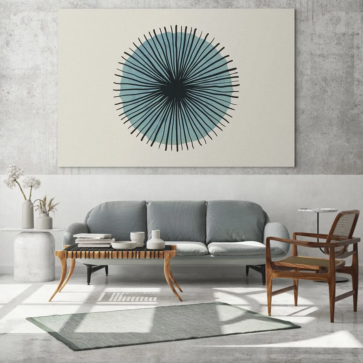Billede på glas - Geometrisk mønster i nuancer af turkis og sort - 70x50cm - Strålende på blå - Moderne vægdekoration til stue og soveværelse ARTTOR