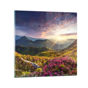 Billede på glas - Friskheden af en morgen i bjergene - 40x40 cm