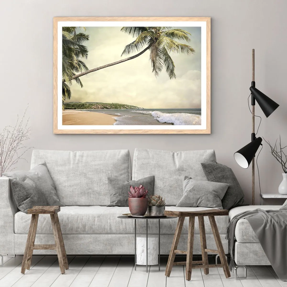 Plakat i ramme af lyst egetræ - En tropisk drøm - 100x70 cm