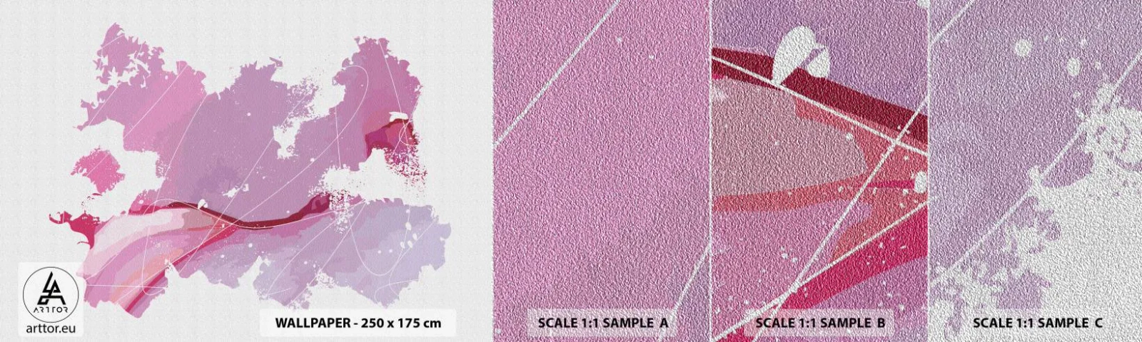 Prøve Fototapet Premium Sand - Kort over en lyserød verden - Minimalisme, Pastel, Kort - 100x30 cm