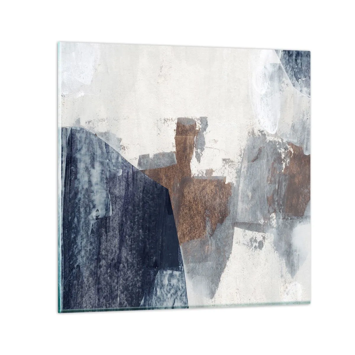 Billede på glas - Blåbrune former - 40x40 cm