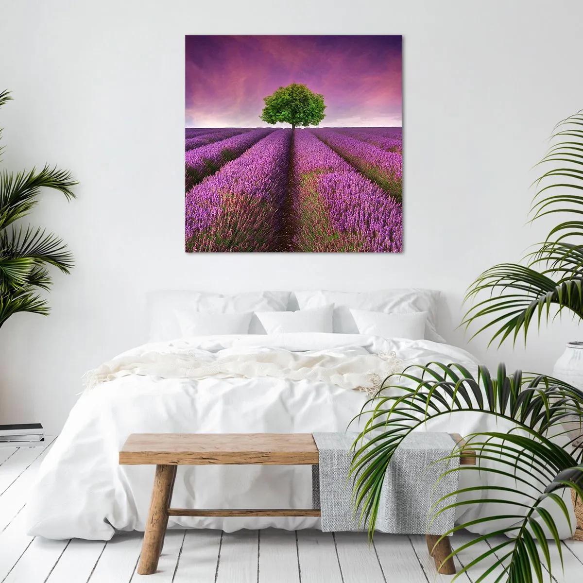Lærredstryk - Billede på lærred - I lavendelmarker - 60x60 cm