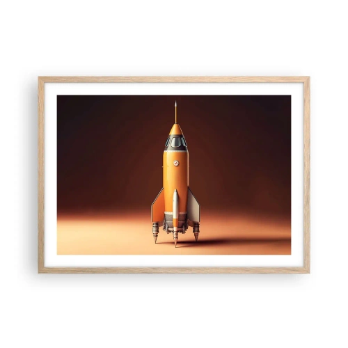 Plakat i ramme af lyst egetræ - Det begynder med en drøm - 70x50 cm