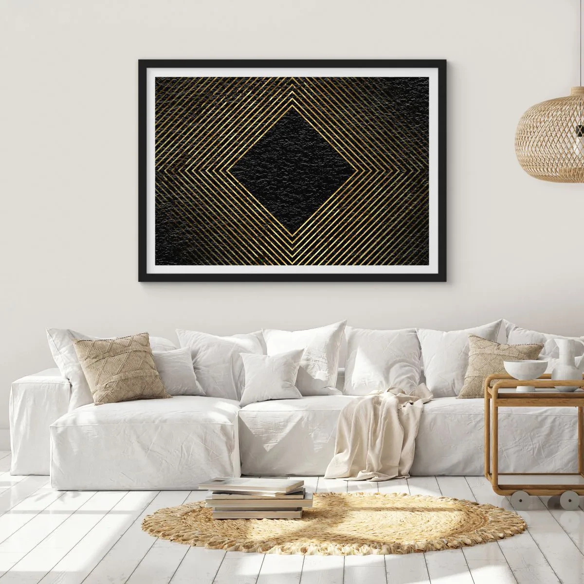 Plakat i sort ramme - Geometri i glamour-stil - 70x50 cm