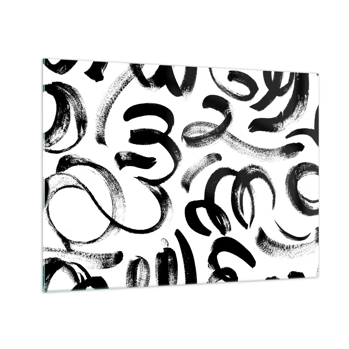 Billede på glas - Sort-hvide abstrakte penselstrøg - 70x50cm - I sort og hvidt - Moderne vægdekoration til stue og soveværelse ARTTOR