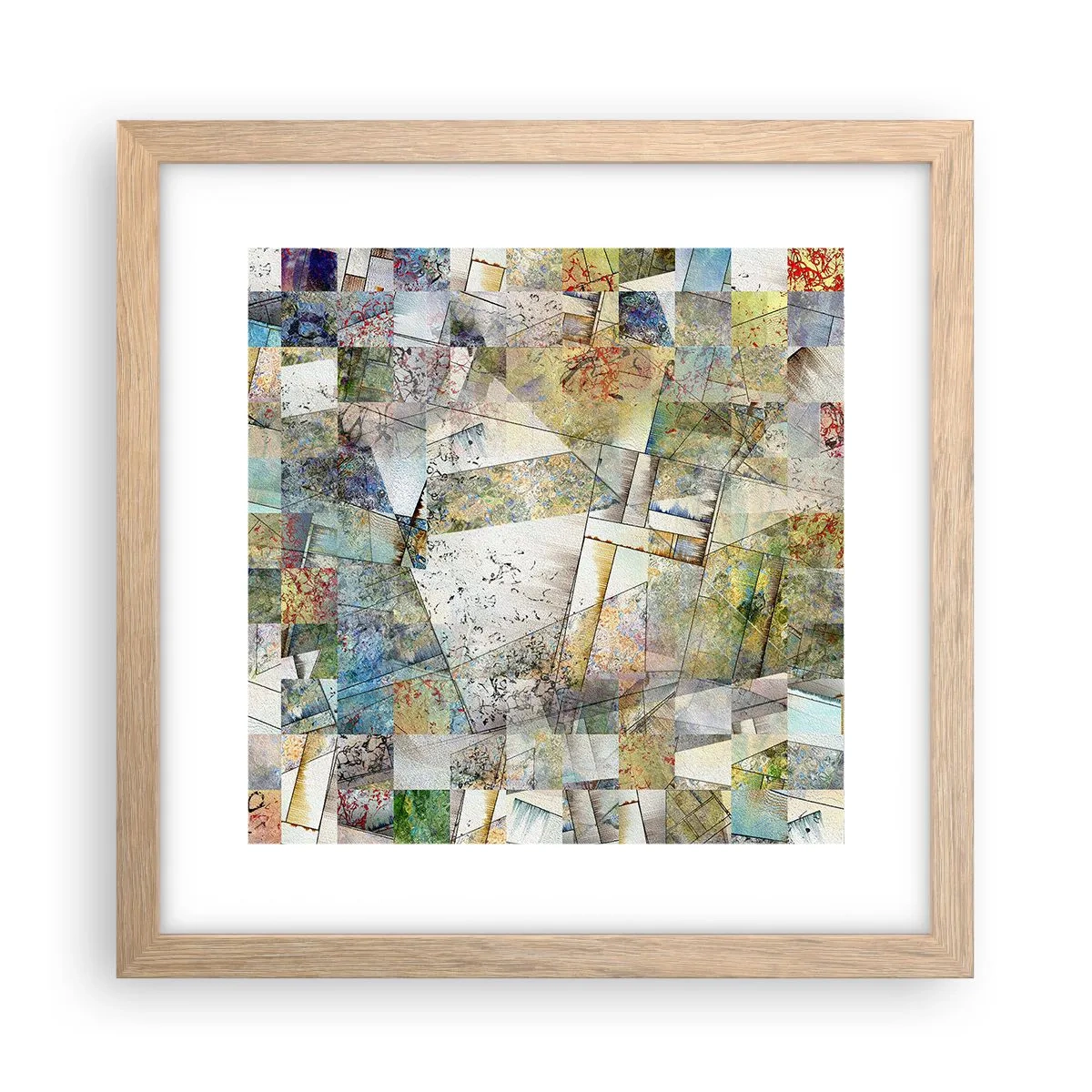 Plakat i ramme af lyst egetræ - Geometrisk ommøblering - 30x30 cm
