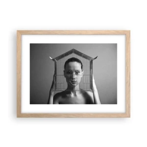 Plakat i ramme af lyst egetræ - Et lidt surrealistisk portræt - 40x30 cm