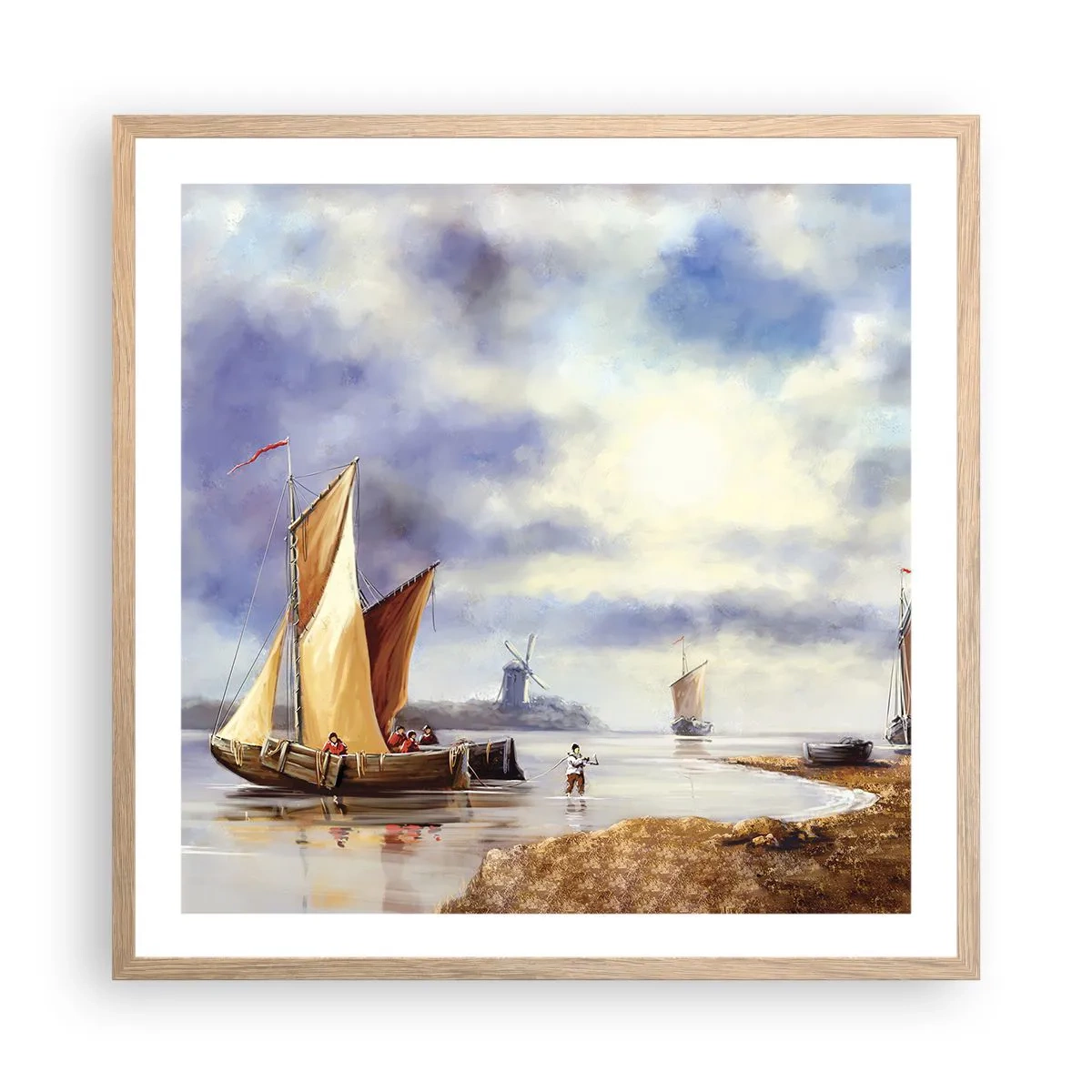 Plakat i ramme af lyst egetræ - Sømændenes tilbagevenden - 60x60 cm