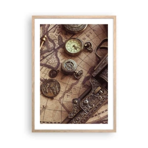 Plakat i ramme af lyst egetræ - Opkald til eventyr - 50x70 cm