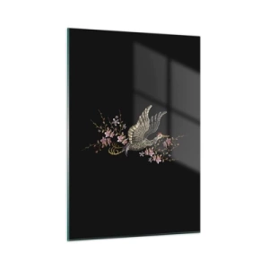 Billede på glas - Eksotisk broderet fugl - 50x70 cm