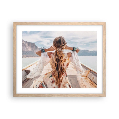 Plakat i ramme af lyst egetræ - På vej mod lykken - 50x40 cm