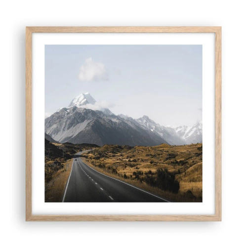Plakat i ramme af lyst egetræ - Vejen til hjerte - 50x50 cm