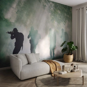 Fototapet på mål Premium Sand - En for alle... - Soldat, Våben, Riffel