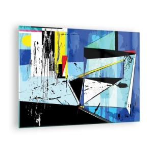Billede på glas - Abstrakt geometrisk komposition i blå nuancer - 70x50cm - At se verden fra en ny vinkel... - Moderne vægdekoration til stue og soveværelse ARTTOR