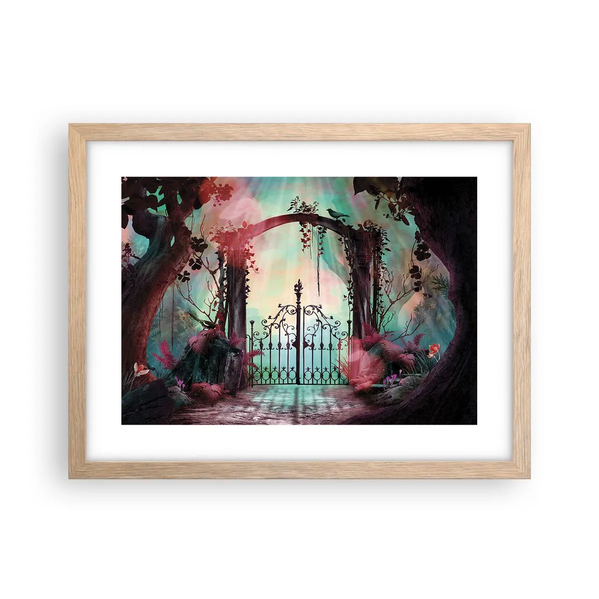 Plakat i ramme af lyst egetræ - Hemmelig have - 40x30 cm