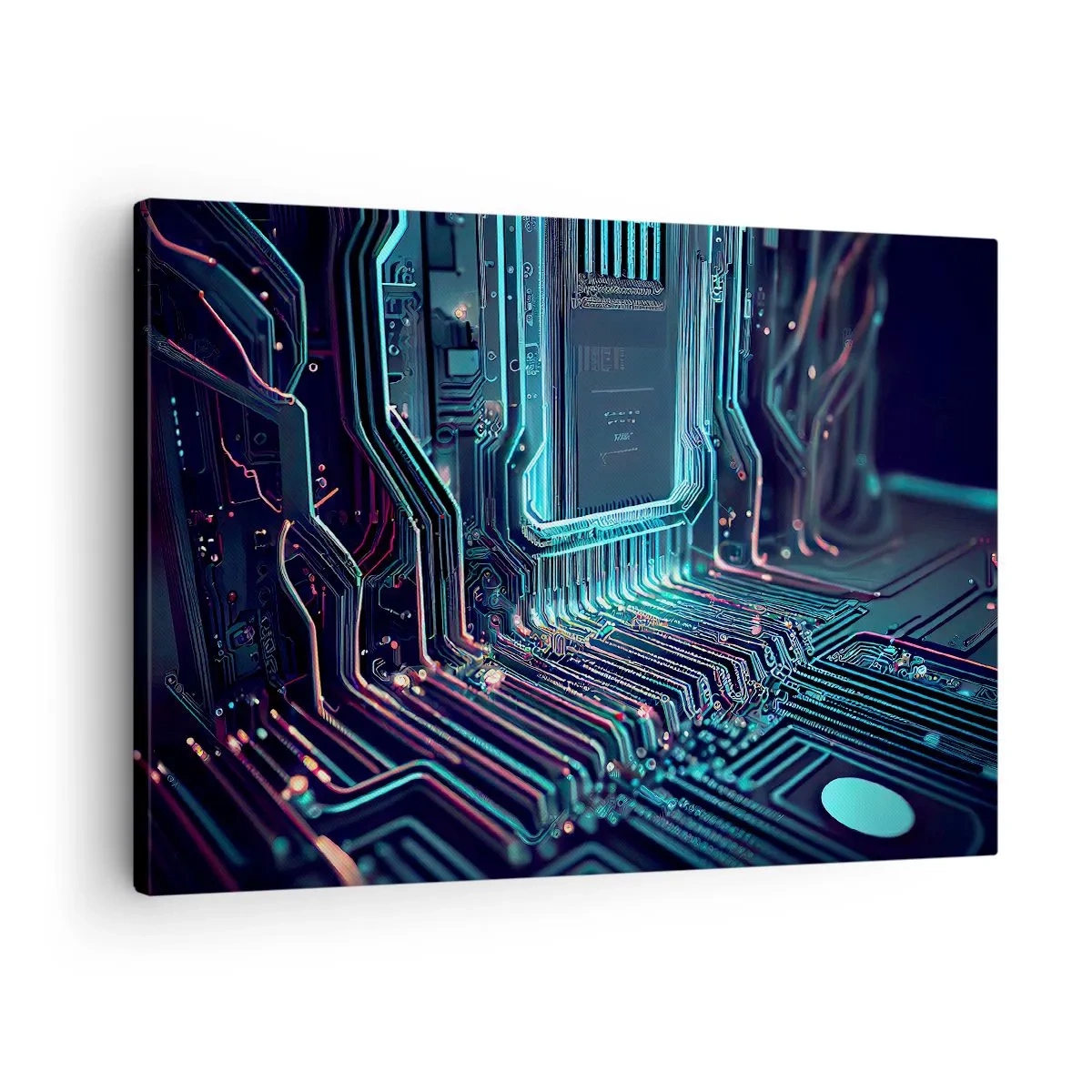 Lærredstryk - Billede på lærred - Teknologisk printkort med oplyste spor - 70x50cm - Jeg tror... - Moderne vægdekoration til stue og soveværelse ARTTOR