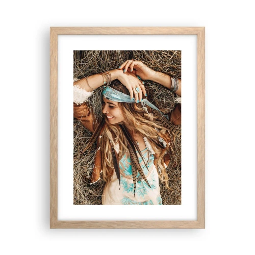 Plakat i ramme af lyst egetræ - På vej til kærlighedens sommer - 30x40 cm