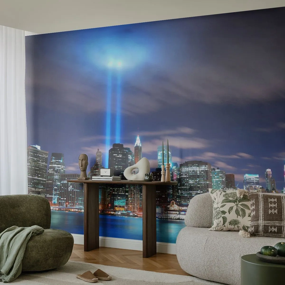Fototapet Standard Eco - Ræk mod himlen med lys - By, New York, Arkitektur - 300x210 cm