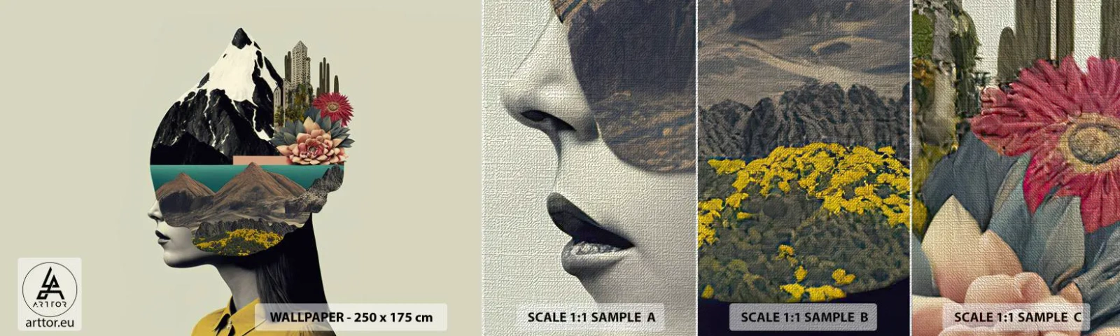 Prøve Fototapet Premium Canvas - Kvinden - altid et mysterium - Bjerge, Sind, Hoved - 100x30 cm