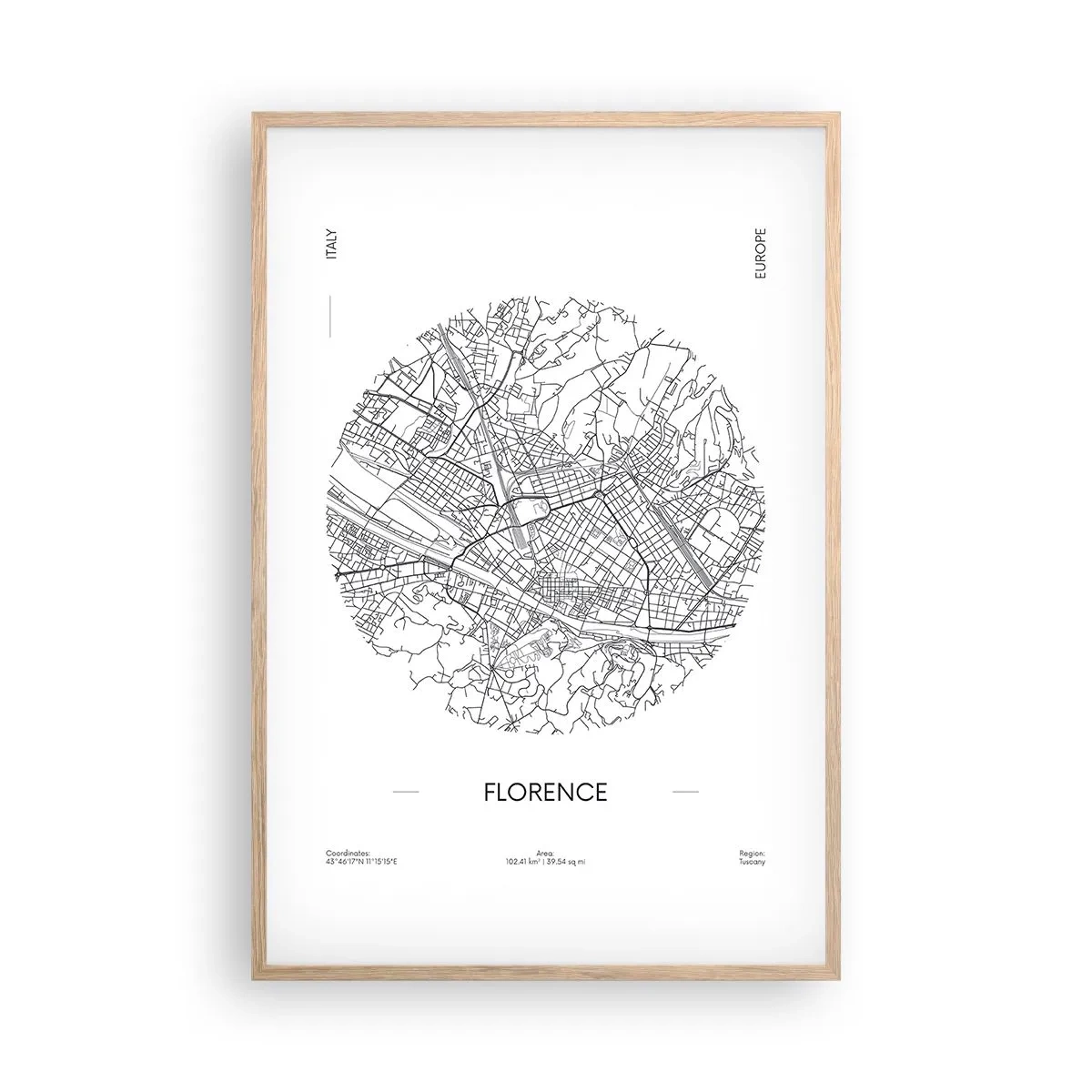 Plakat i ramme af lyst egetræ - Anatomi af Firenze - 61x91 cm