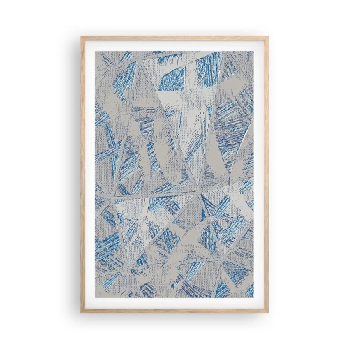 Plakat i ramme af lyst egetræ - I en gråblå labyrint - 61x91 cm