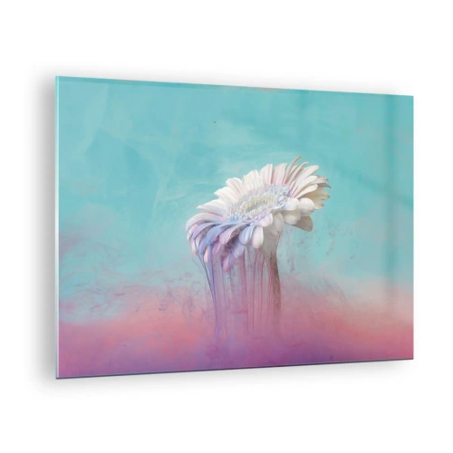 Billede på glas - En delikat blomst omgivet af pastelfarver af blå og lyserød - 70x50cm - Blomster efter døden - Moderne vægdekoration til stue og soveværelse ARTTOR