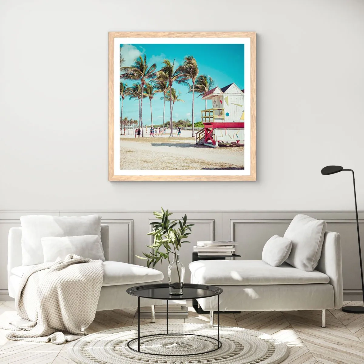 Plakat i ramme af lyst egetræ - En smuk dag foran dig - 40x40 cm