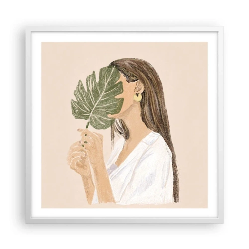 Plakat i hvid ramme - Mystisk portræt med en vifte - 60x60 cm