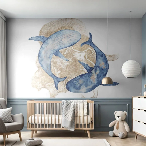 Fototapet Premium Canvas - Venskab eller kærlighed? - Delfiner, Abstraktion, Stykke - 350x256 cm