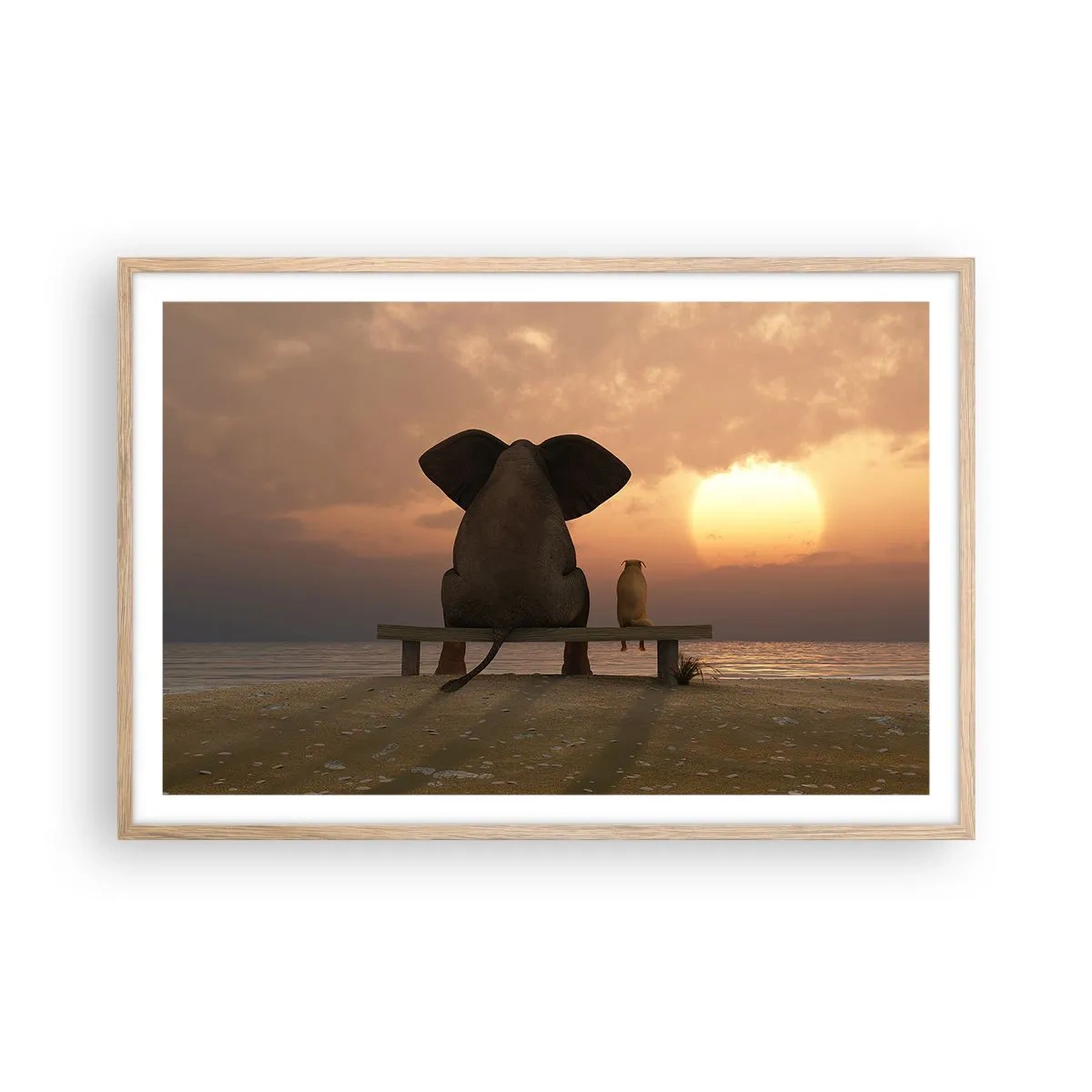 Plakat i ramme af lyst egetræ - Det er godt at være stille sammen - 91x61 cm